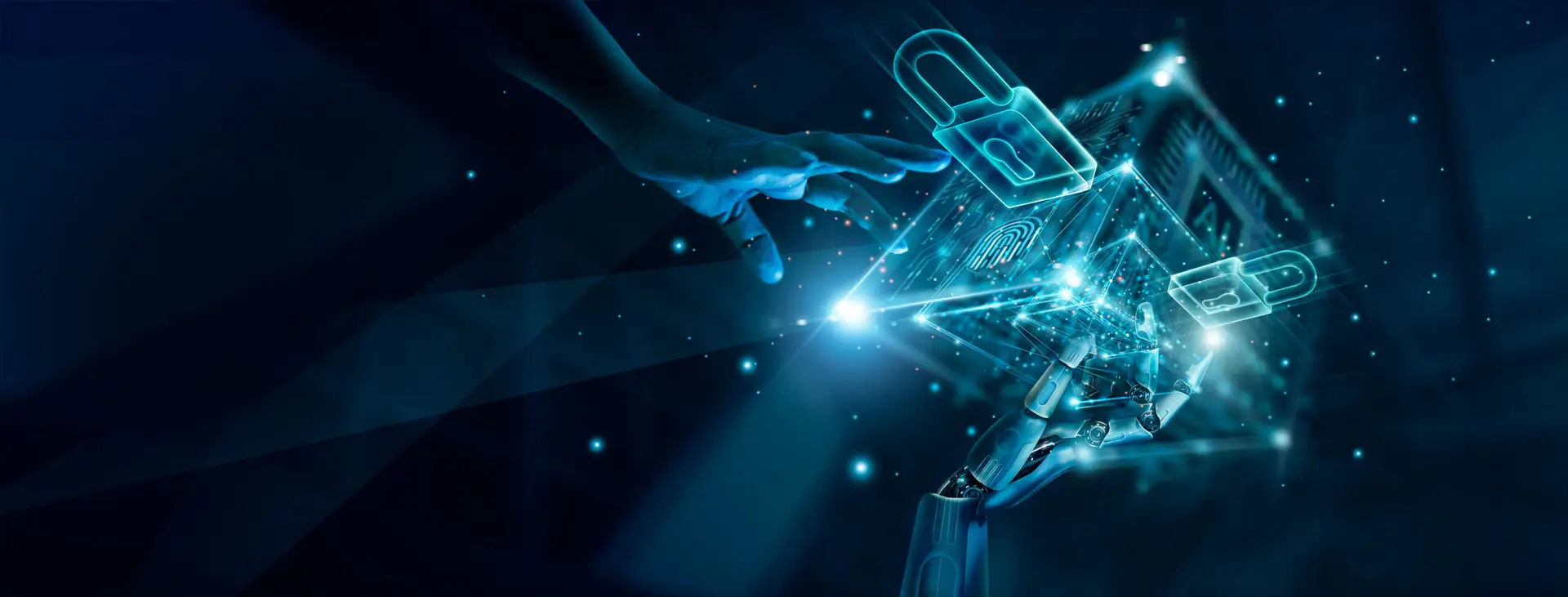 A business professional holding a smartphone, overlaid with a glowing blue digital infographic featuring an AI Insurance shield connected to icons for policies, property, healthcare, and cloud security.